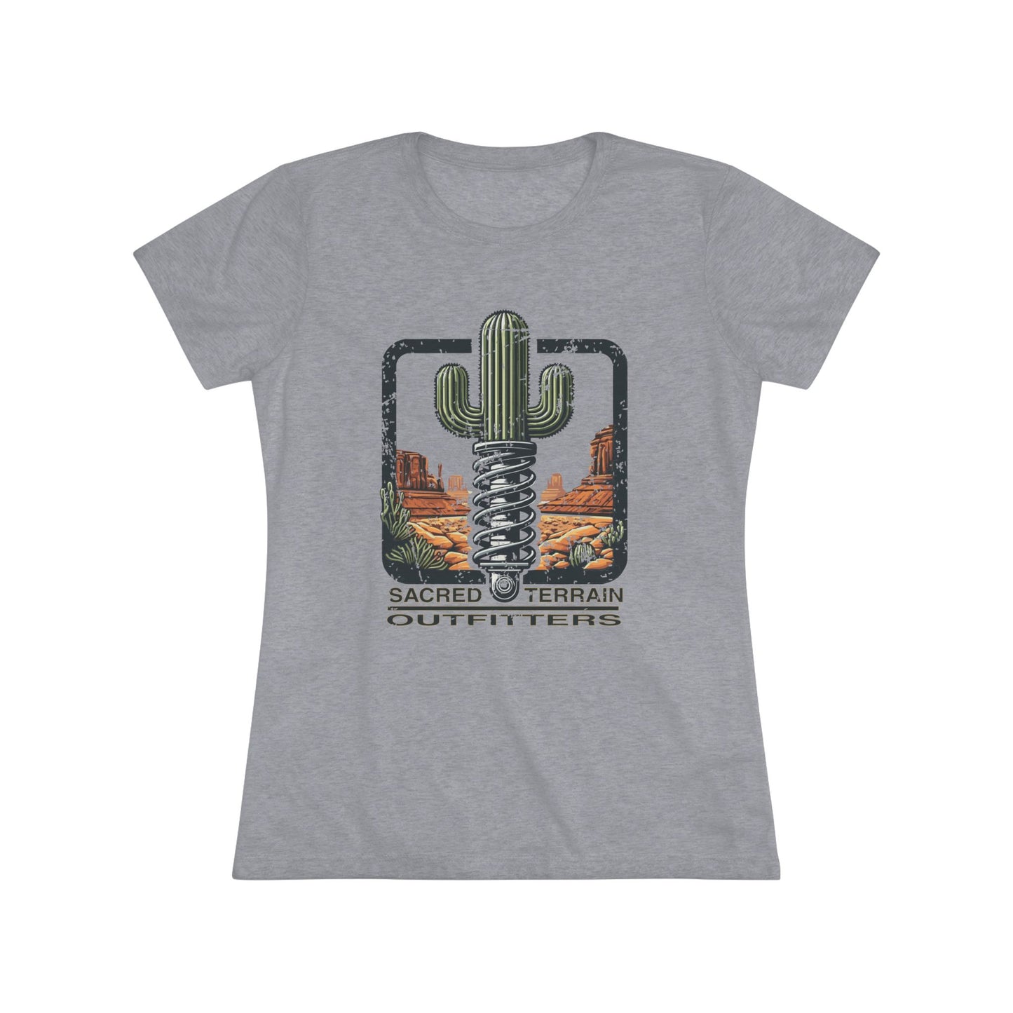 The OG Sacred Terrain Distressed Women's Tri-blend Tee, Bohemian Style T-Shirt, Gift for Nature Lovers, Southwest Graphic Tee, Casual Wear for Travelers
