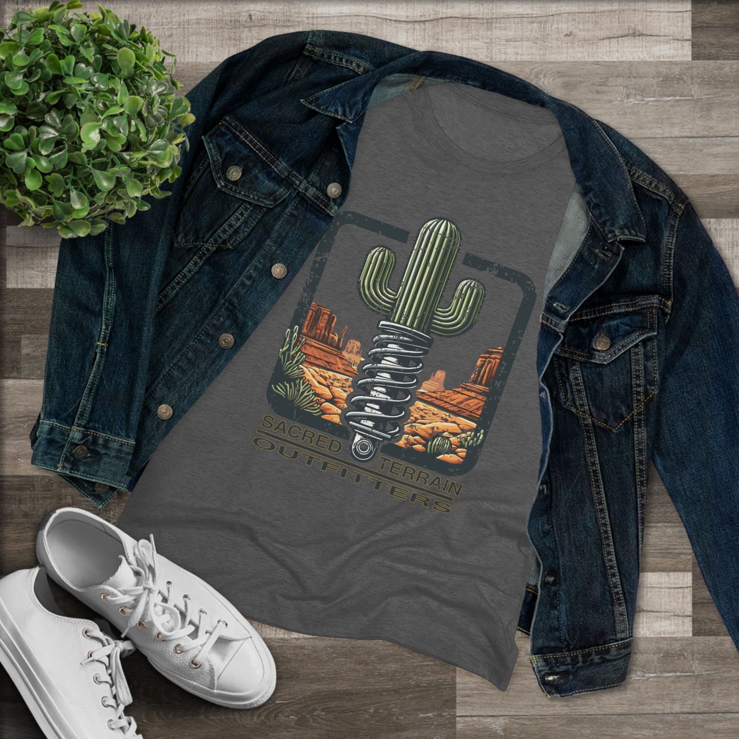 The OG Sacred Terrain Distressed Women's Tri-blend Tee, Bohemian Style T-Shirt, Gift for Nature Lovers, Southwest Graphic Tee, Casual Wear for Travelers