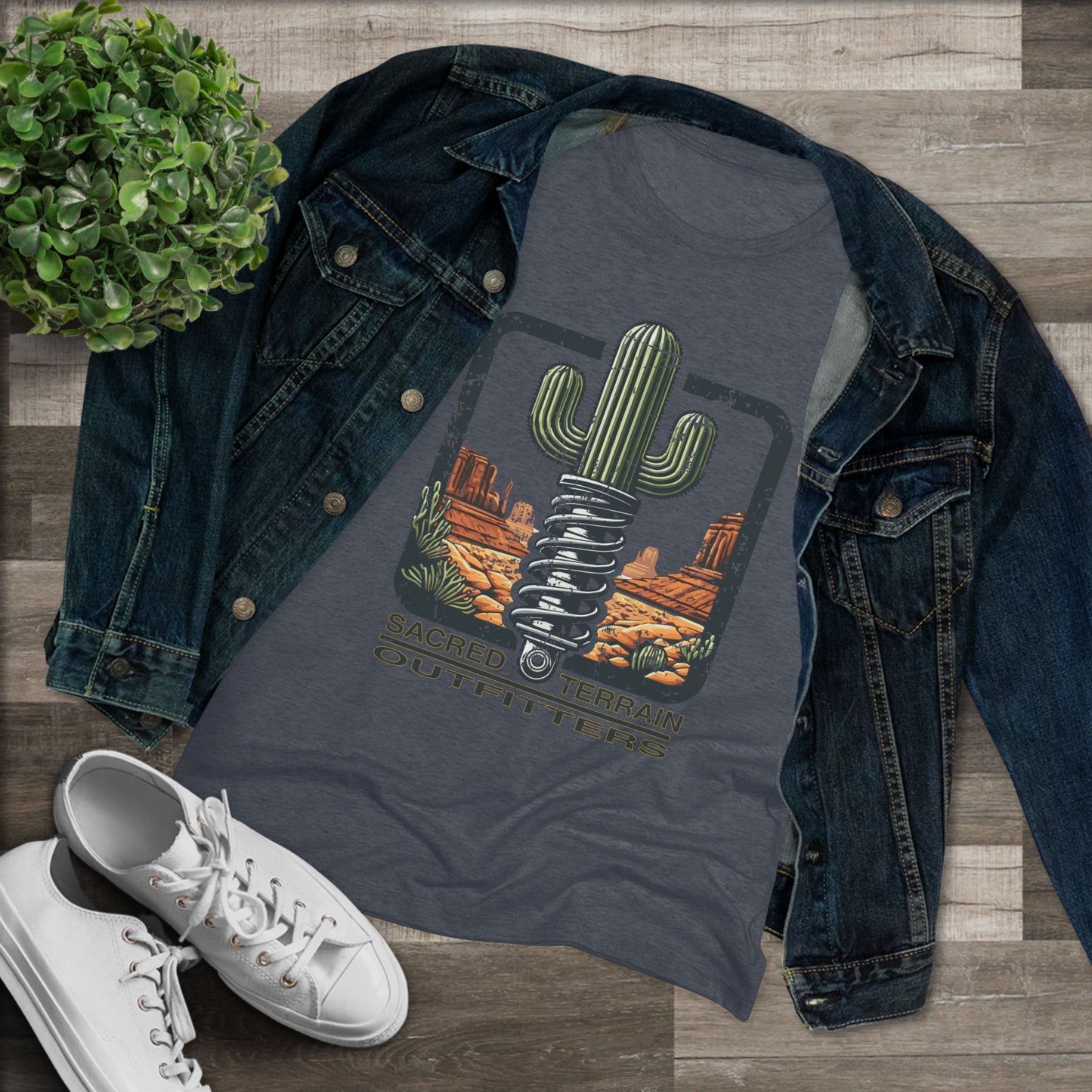 The OG Sacred Terrain Distressed Women's Tri-blend Tee, Bohemian Style T-Shirt, Gift for Nature Lovers, Southwest Graphic Tee, Casual Wear for Travelers