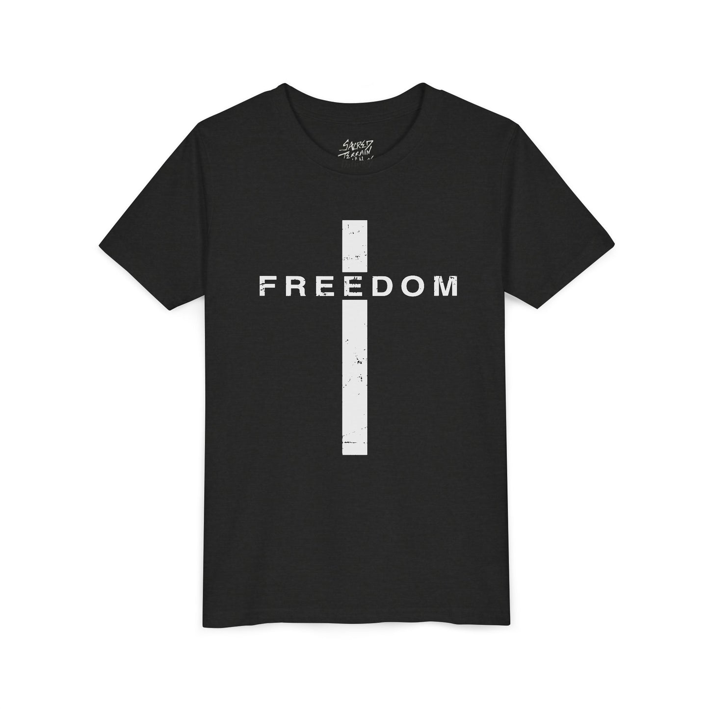 Freedom Cross | Sacred Terrain Outfitters | Youth Short Sleeve Tee | Fun and Comfortable Kids' Shirt for Every Occasion | Great for Birthdays, Parties, Summer, Playtime, and Gifts