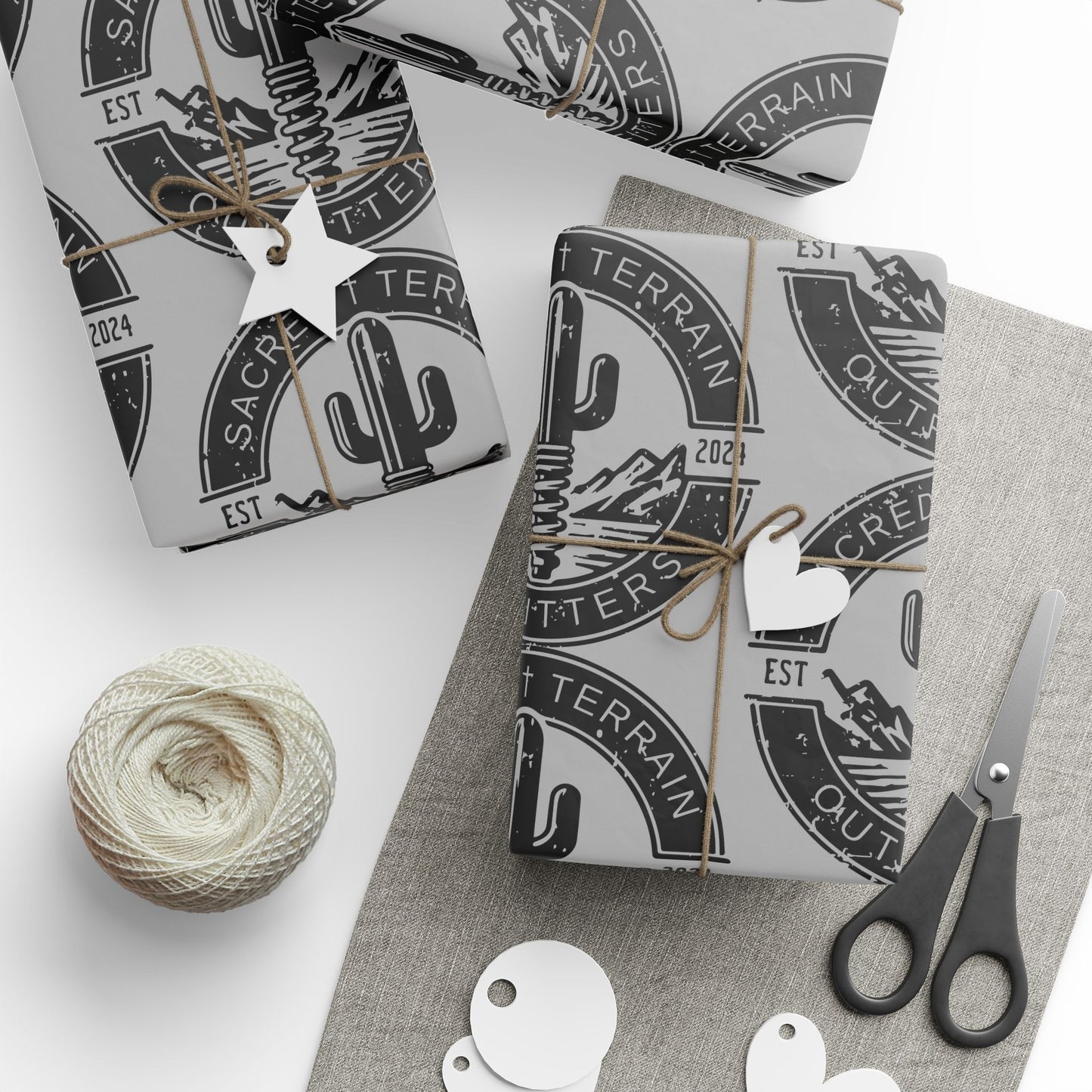 Retro-Inspired Wrapping Paper, Cactus and Mountain Theme, Perfect for Gifts, Holidays, Birthdays, and Celebrations