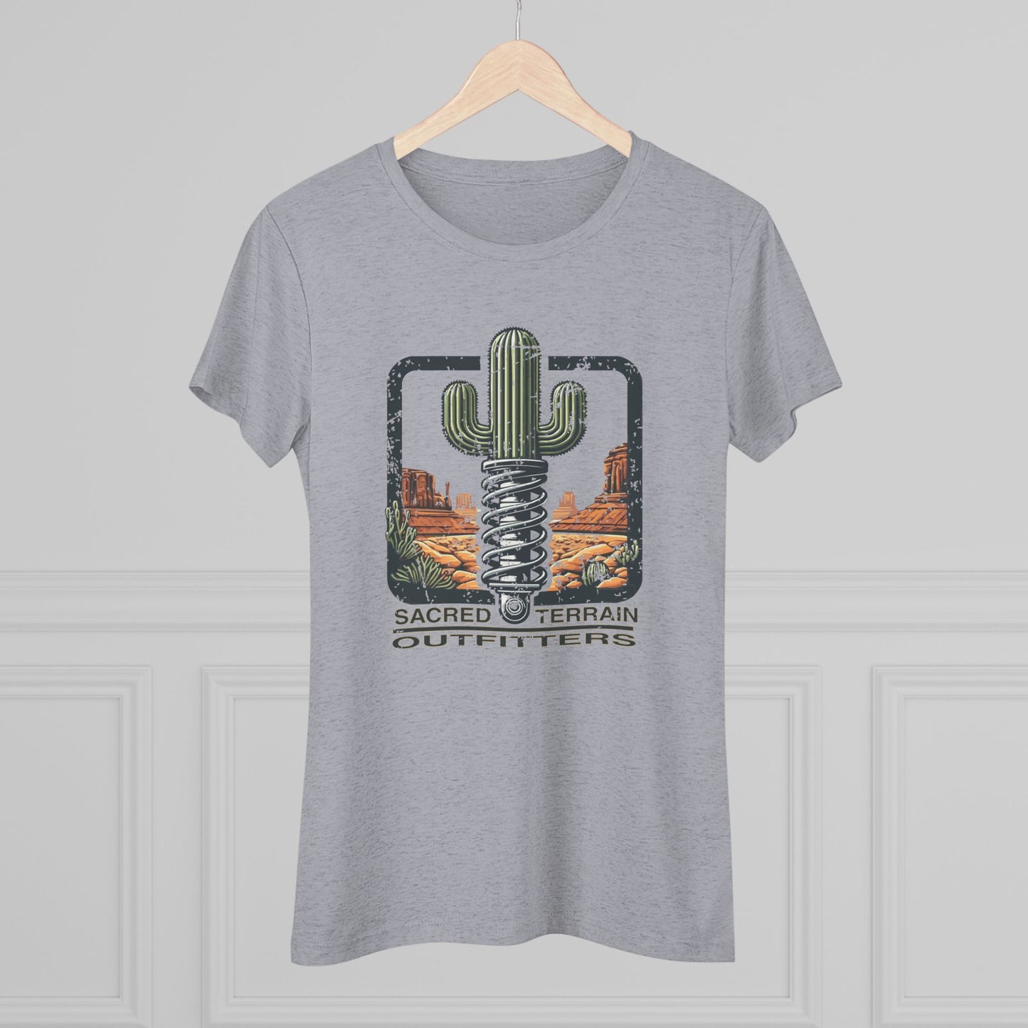 The OG Sacred Terrain Distressed Women's Tri-blend Tee, Bohemian Style T-Shirt, Gift for Nature Lovers, Southwest Graphic Tee, Casual Wear for Travelers