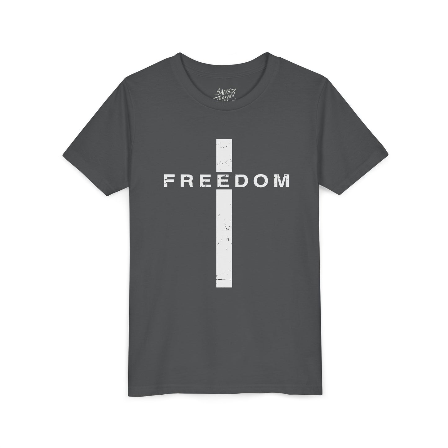 Freedom Cross | Sacred Terrain Outfitters | Youth Short Sleeve Tee | Fun and Comfortable Kids' Shirt for Every Occasion | Great for Birthdays, Parties, Summer, Playtime, and Gifts