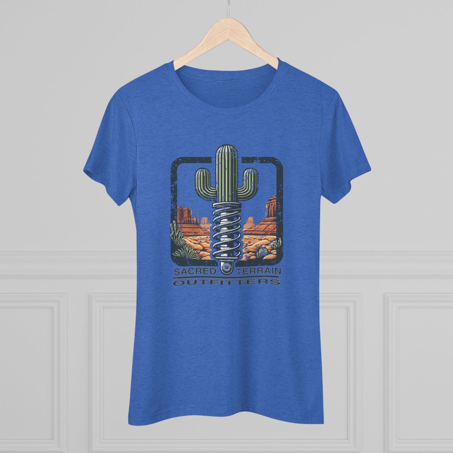 The OG Sacred Terrain Distressed Women's Tri-blend Tee, Bohemian Style T-Shirt, Gift for Nature Lovers, Southwest Graphic Tee, Casual Wear for Travelers