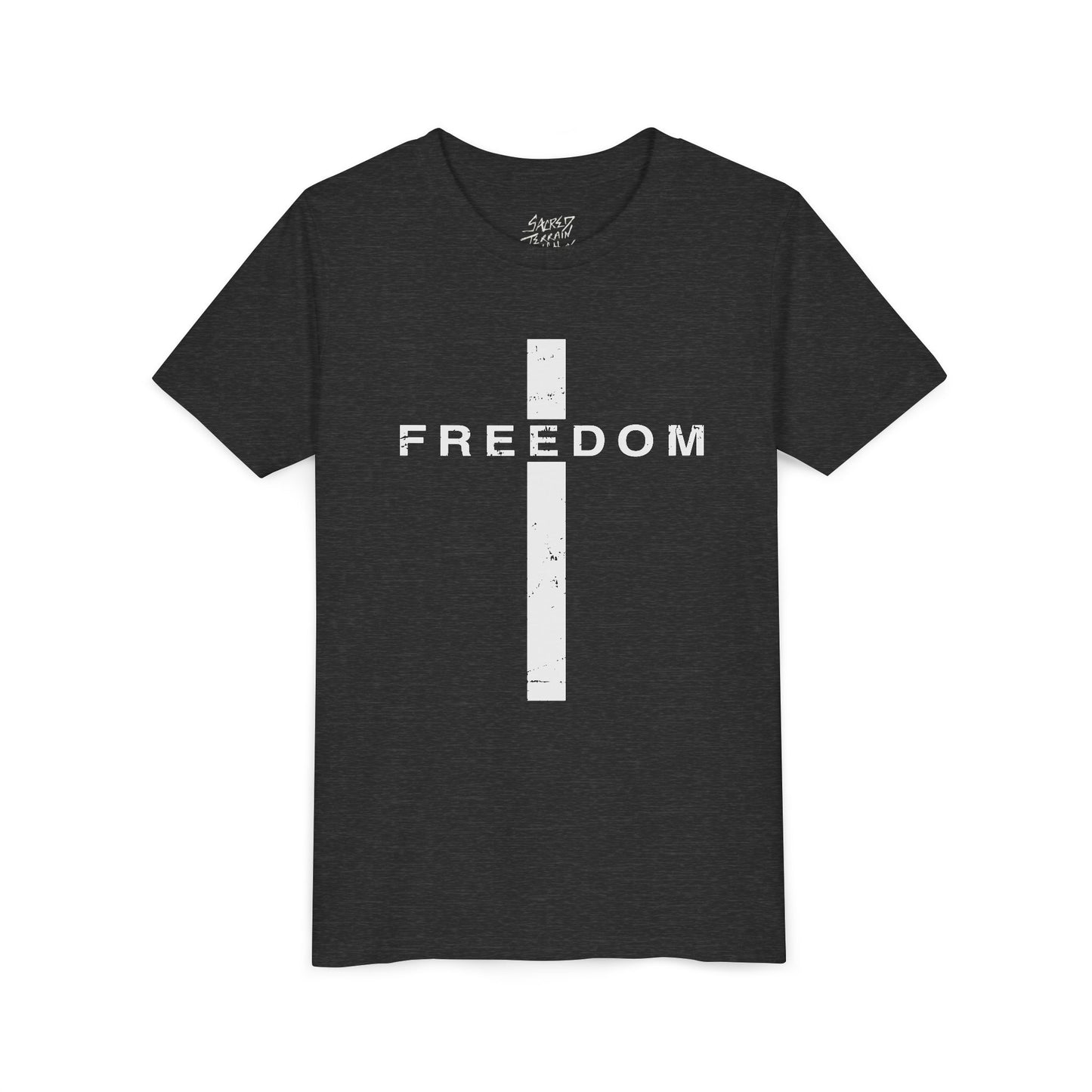 Freedom Cross | Sacred Terrain Outfitters | Youth Short Sleeve Tee | Fun and Comfortable Kids' Shirt for Every Occasion | Great for Birthdays, Parties, Summer, Playtime, and Gifts