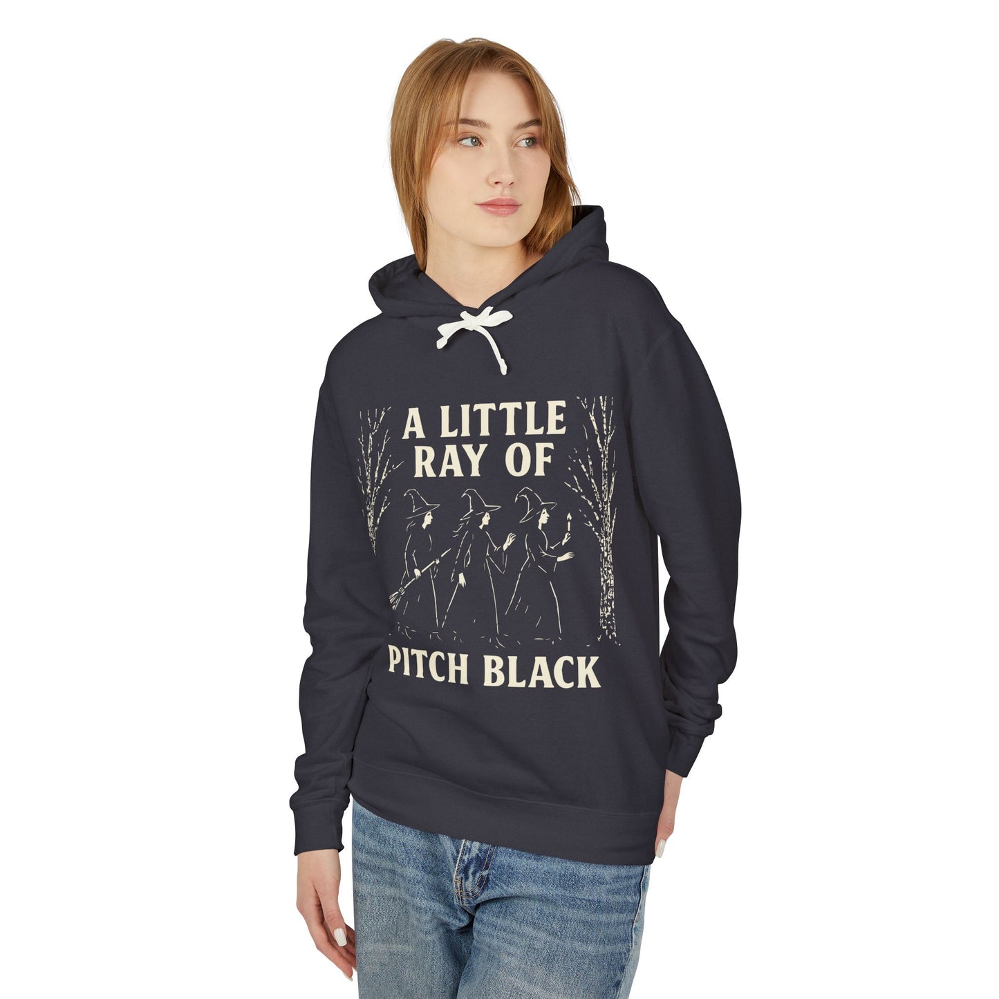 A Little Ray of Pitch Black Hoodie, Unisex Lightweight Hooded Sweatshirt, Cozy Gift, Casual Wear, Fall Fashion, Daily Relaxation