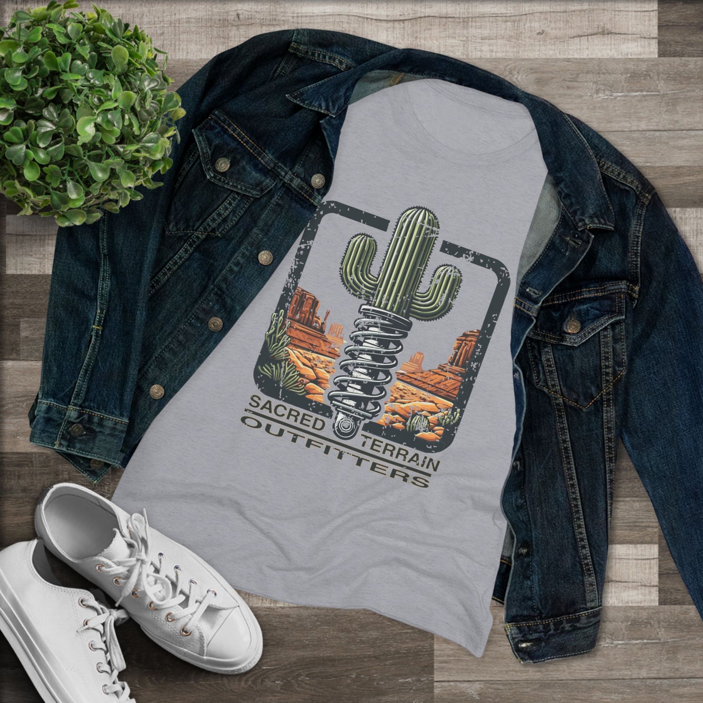 The OG Sacred Terrain Distressed Women's Tri-blend Tee, Bohemian Style T-Shirt, Gift for Nature Lovers, Southwest Graphic Tee, Casual Wear for Travelers