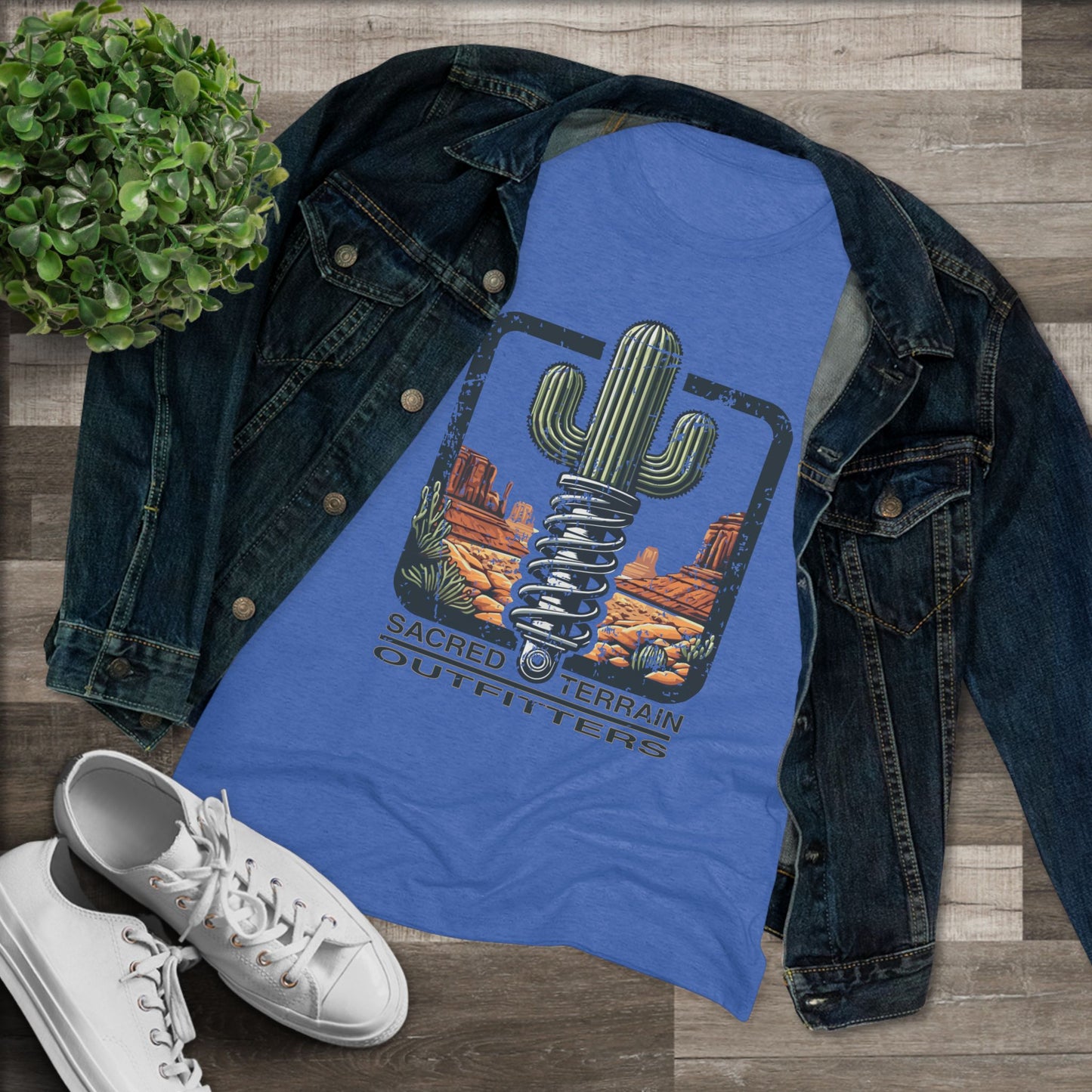 The OG Sacred Terrain Distressed Women's Tri-blend Tee, Bohemian Style T-Shirt, Gift for Nature Lovers, Southwest Graphic Tee, Casual Wear for Travelers