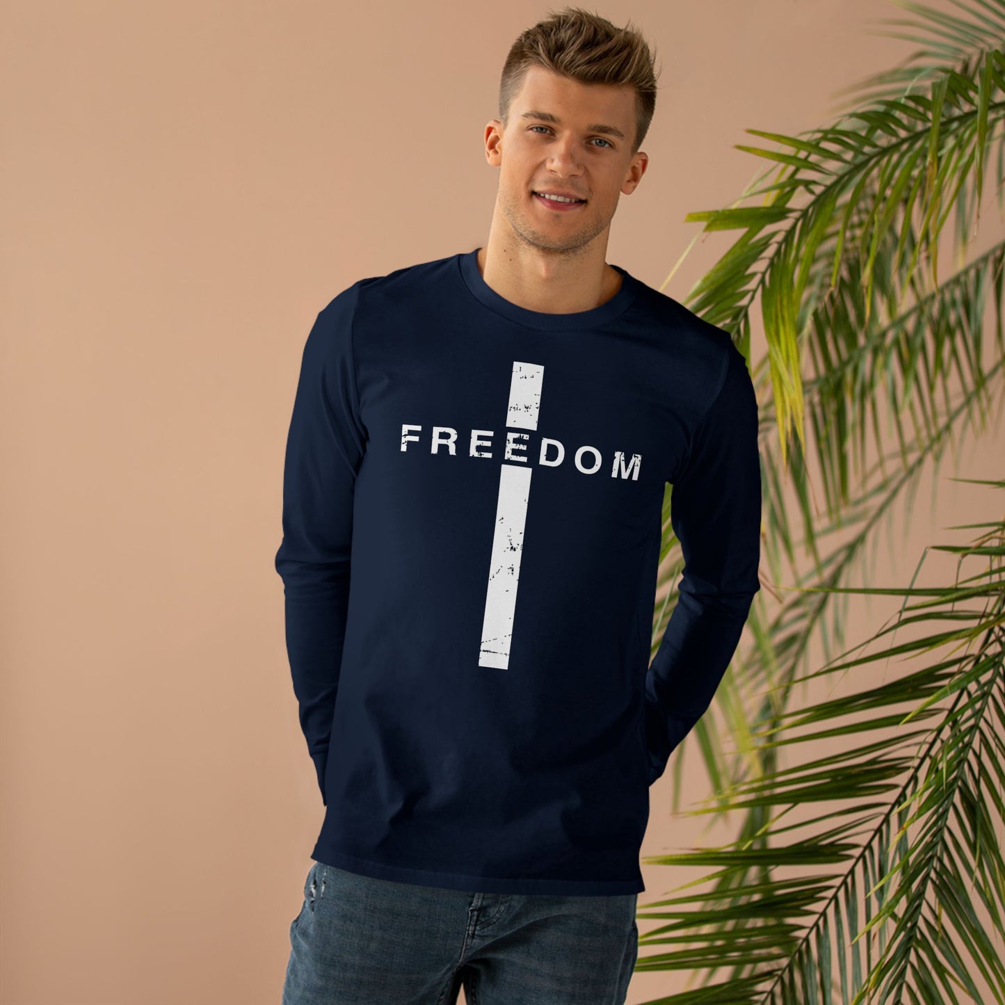 Freedom Cross | Sacred Terrain Outfitters | Men's Long-sleeved Tee, Stylish Base Layer, Casual Wear, Gift for Him, Unisex Fashion, Graphic Tee
