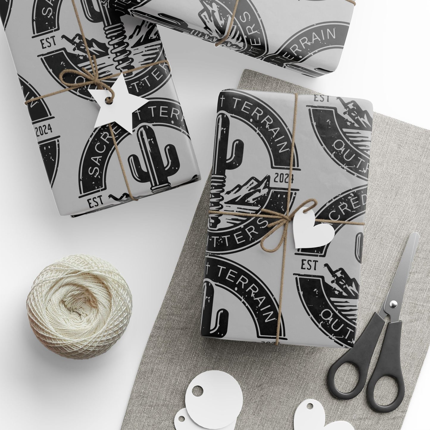 Retro-Inspired Wrapping Paper, Cactus and Mountain Theme, Perfect for Gifts, Holidays, Birthdays, and Celebrations