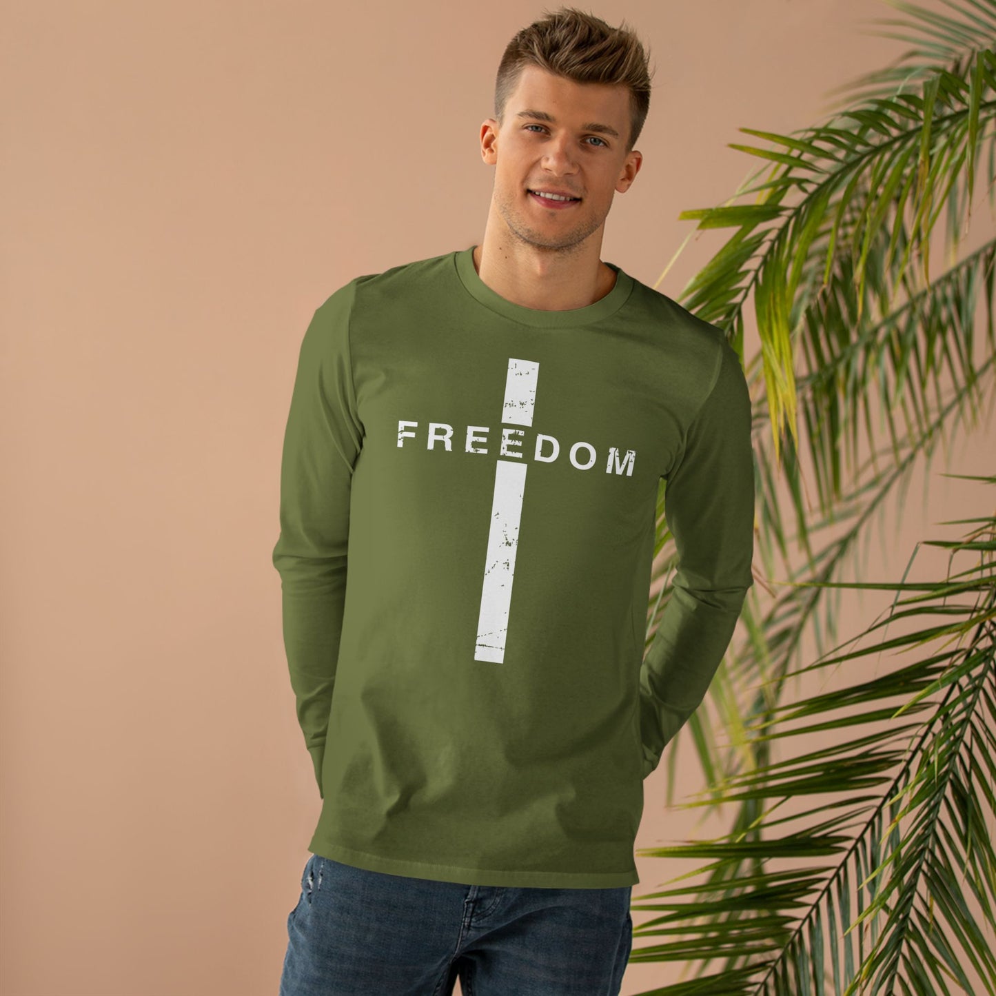 Freedom Cross | Sacred Terrain Outfitters | Men's Long-sleeved Tee, Stylish Base Layer, Casual Wear, Gift for Him, Unisex Fashion, Graphic Tee