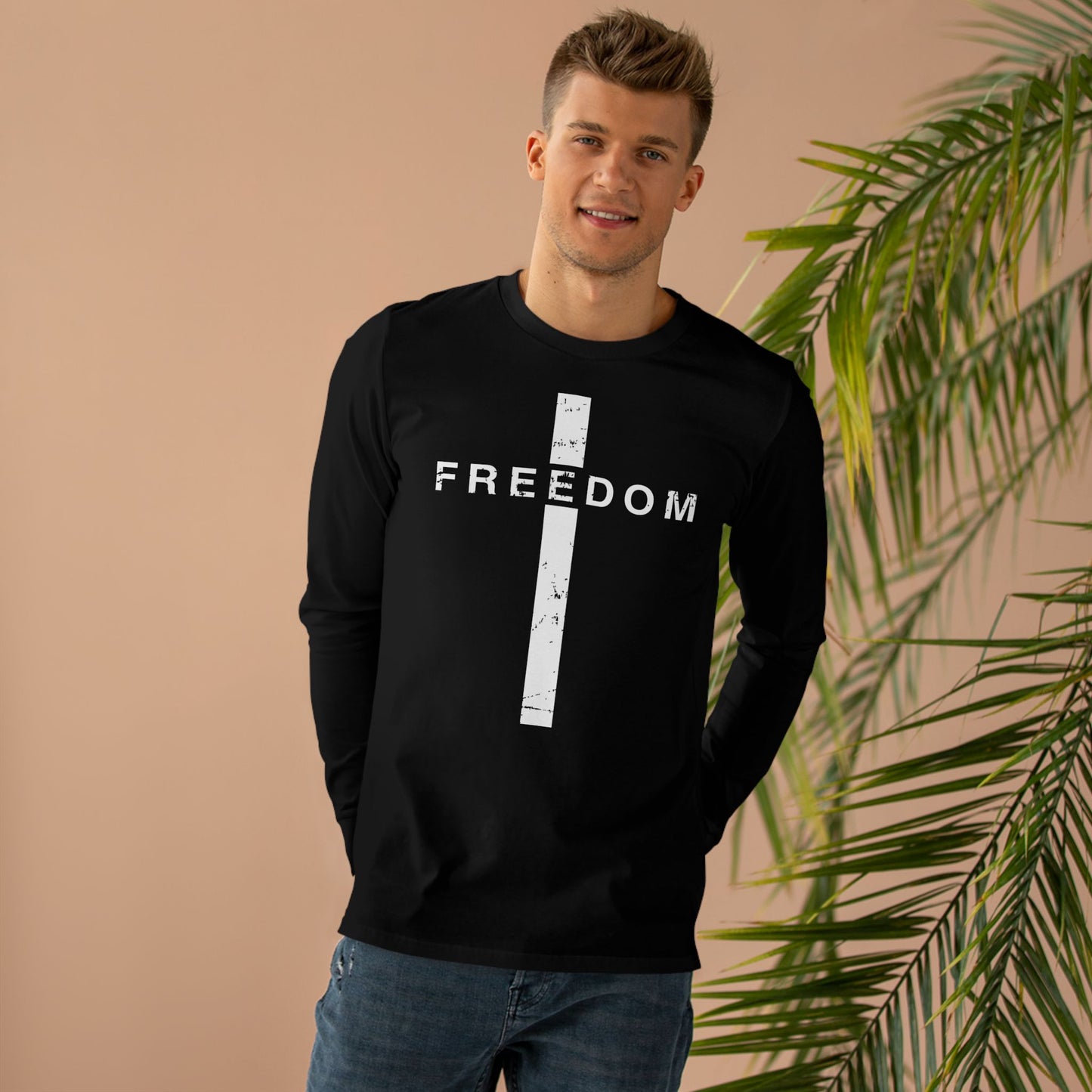 Freedom Cross | Sacred Terrain Outfitters | Men's Long-sleeved Tee, Stylish Base Layer, Casual Wear, Gift for Him, Unisex Fashion, Graphic Tee