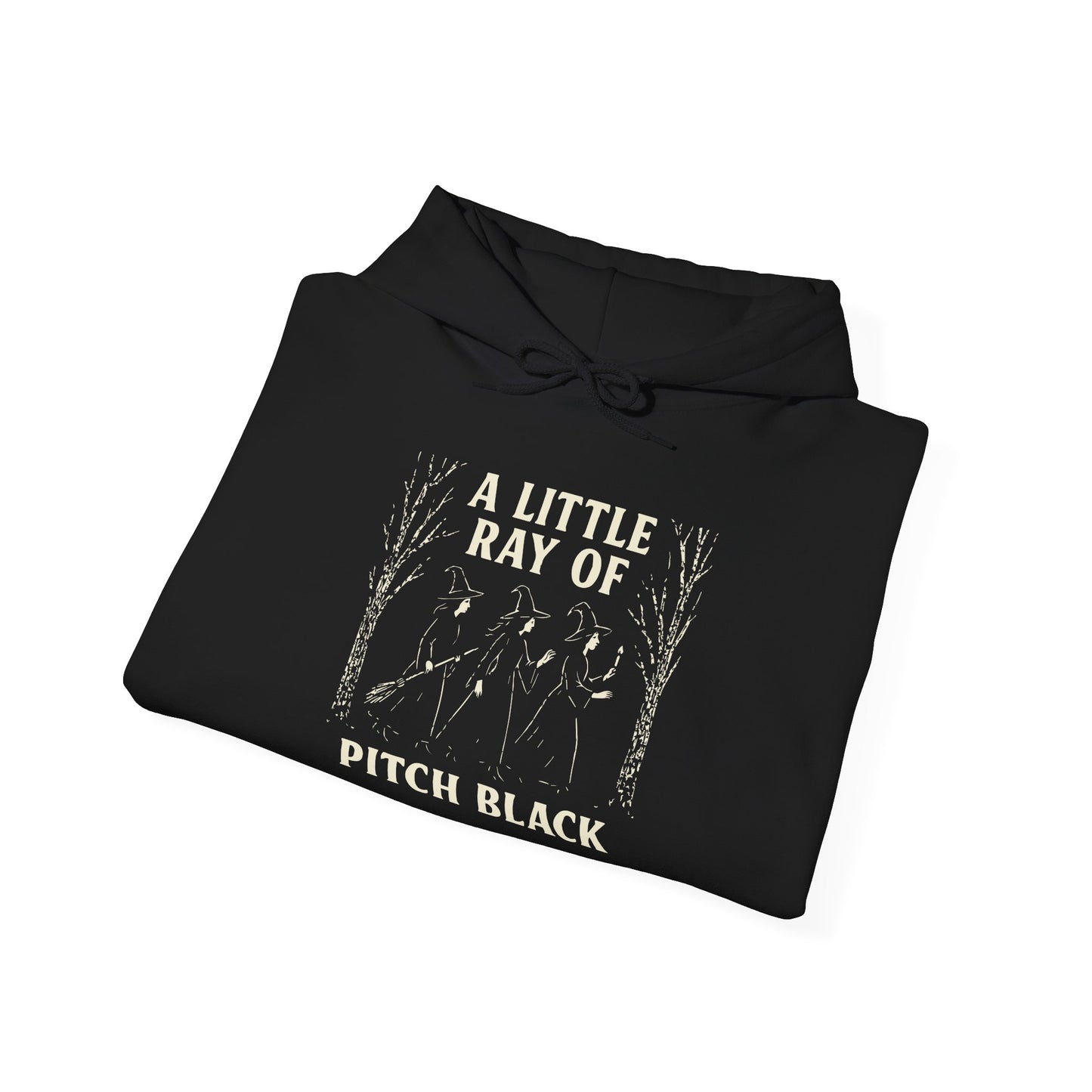 Unisex Heavy Blend Hoodie: A Little Ray of Pitch Black, Cozy Sweatshirt, Fall Fashion, Halloween Outfit, Unisex Gift, Casual Wear