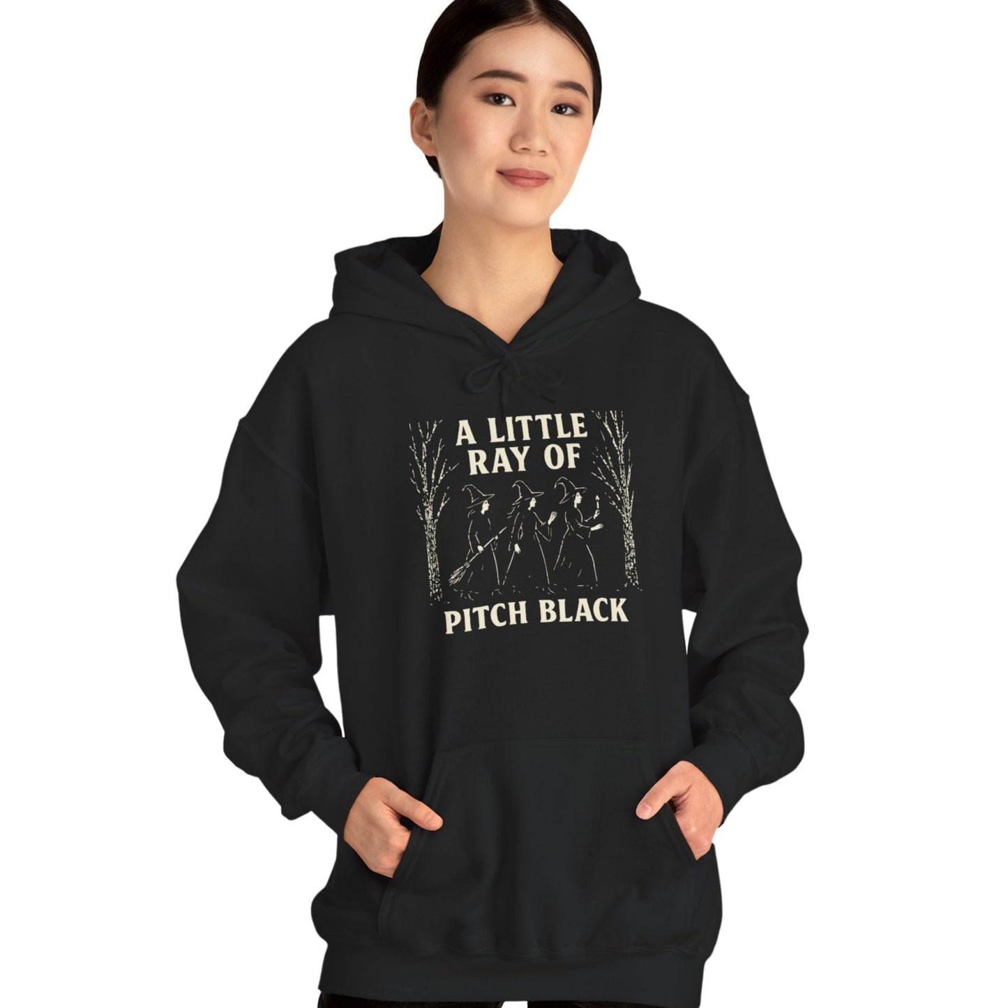 Unisex Heavy Blend Hoodie: A Little Ray of Pitch Black, Cozy Sweatshirt, Fall Fashion, Halloween Outfit, Unisex Gift, Casual Wear