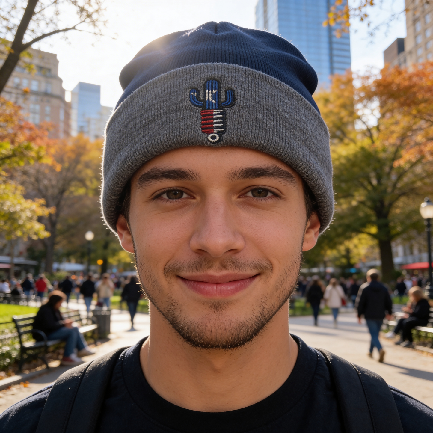 Texas Saguaro Logo Embordered Blue/Grey Beanie