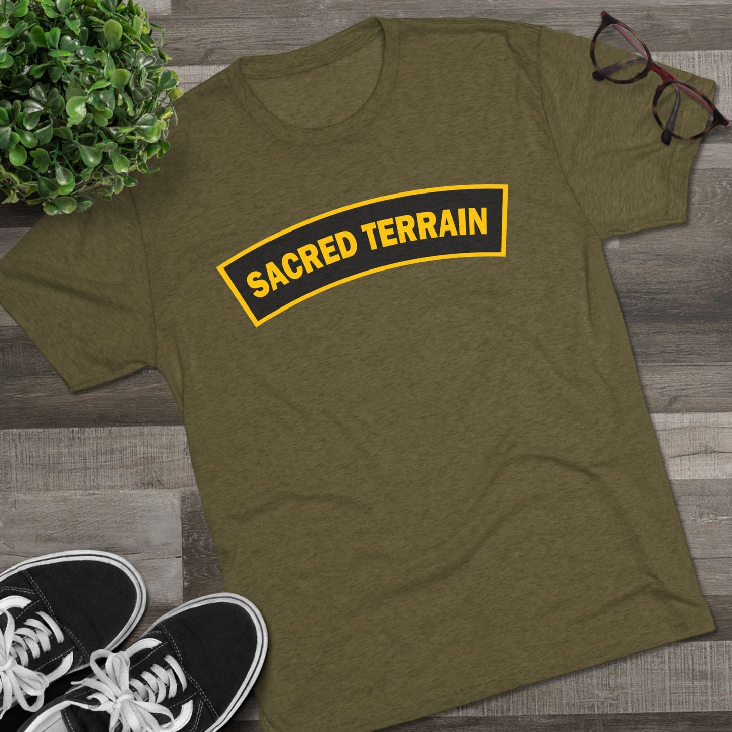T-Shirt — "Sacred Terrain" Yellow Arch Graphic Tee