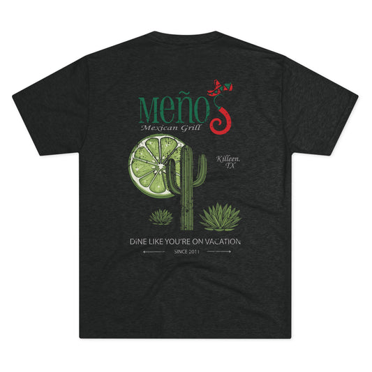 Meños Mexican Grill T‑Shirt — 'Dine Like You're On Vacation' Cactus & Lime Tee