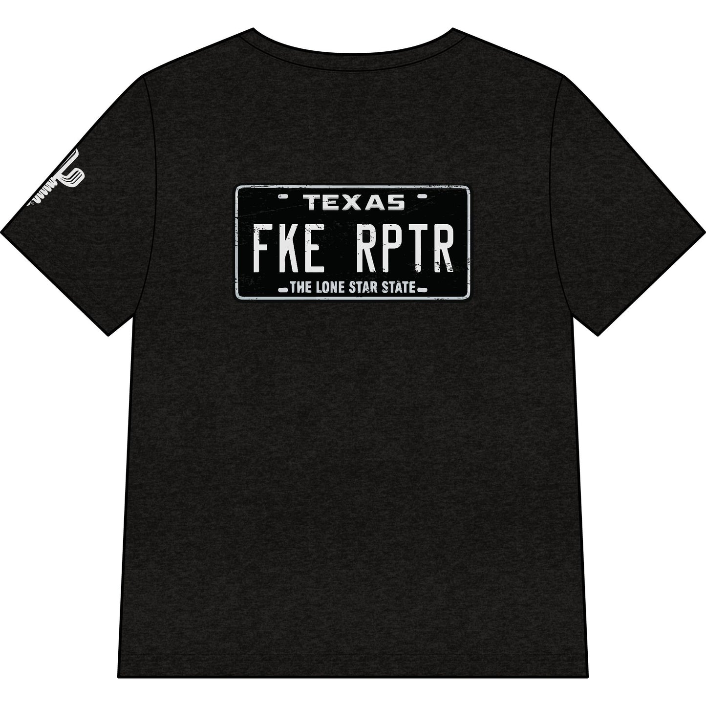 Texas License Plate 'FKE RPTR' V-Neck Tee — Humorous Stranger Things-Inspired Women's Shirt
