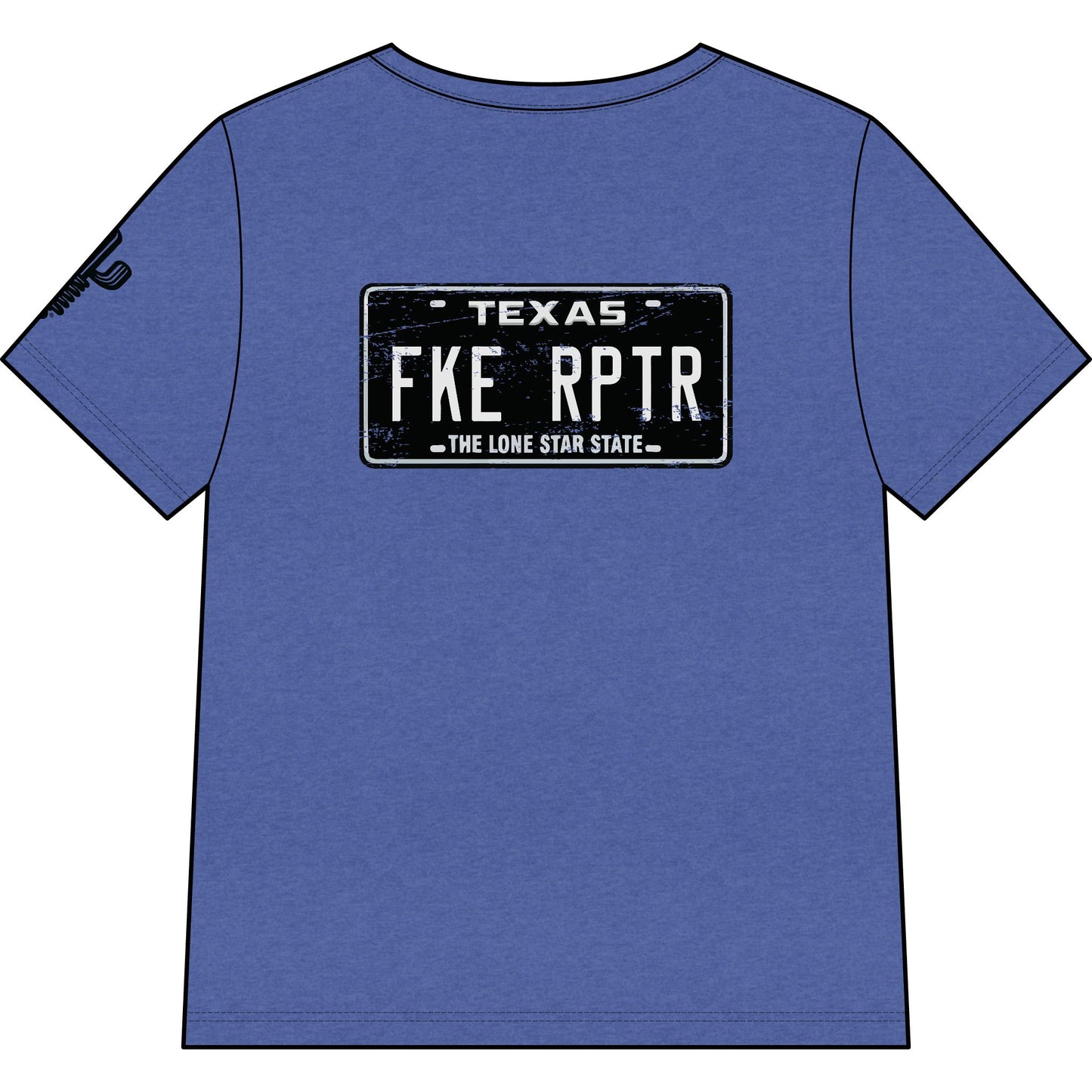 Texas License Plate 'FKE RPTR' V-Neck Tee — Humorous Stranger Things-Inspired Women's Shirt