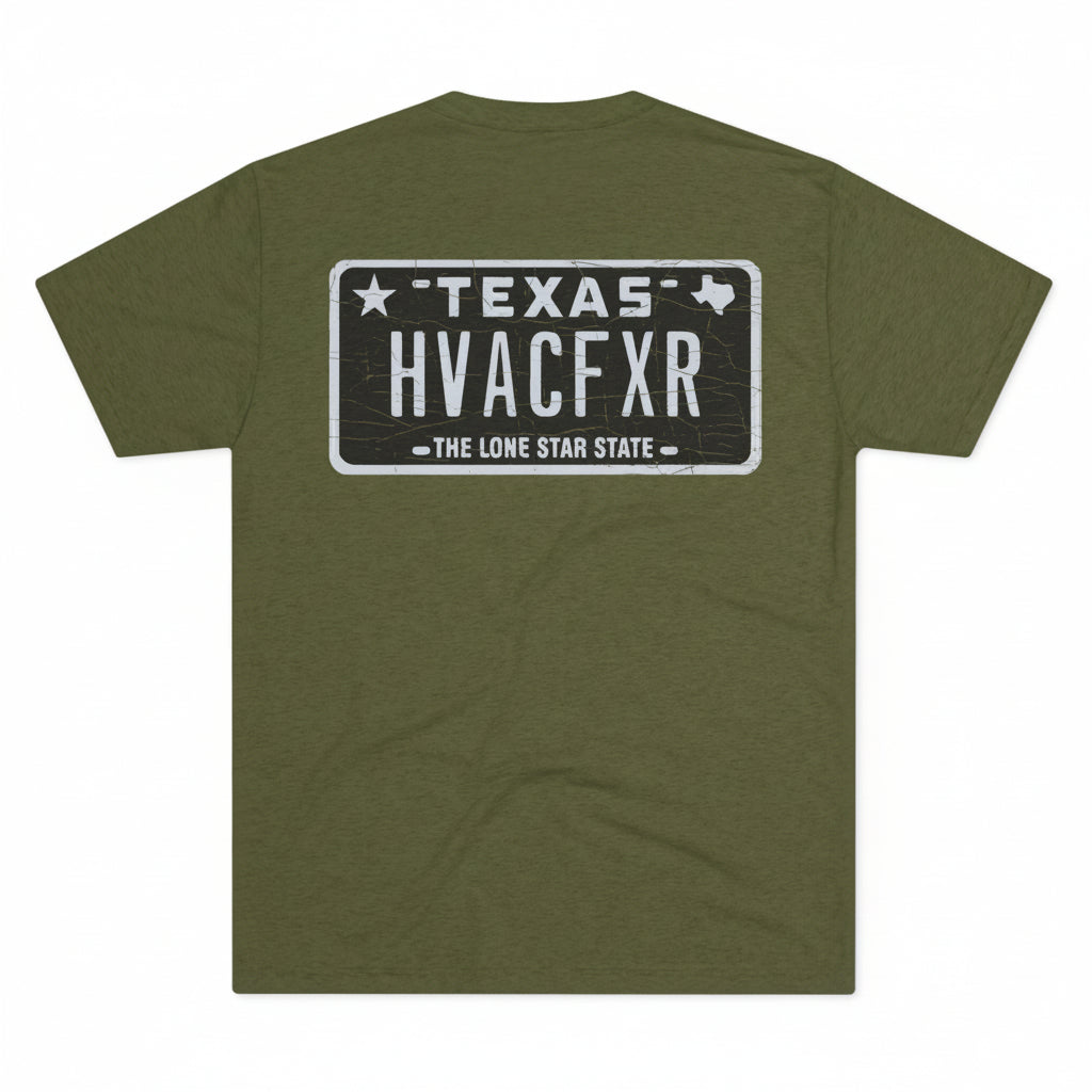 Texas HVAC Tech T‑Shirt — 'Texas HVACFXR' License Plate Design
