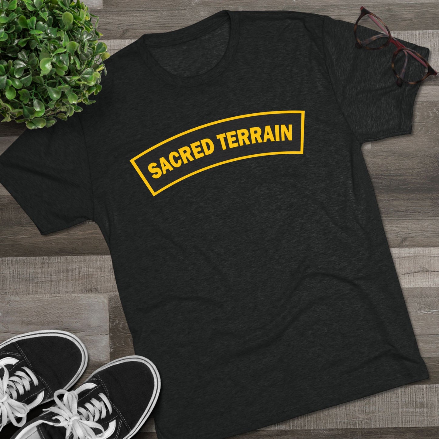 T-Shirt — "Sacred Terrain" Yellow Arch Graphic Tee