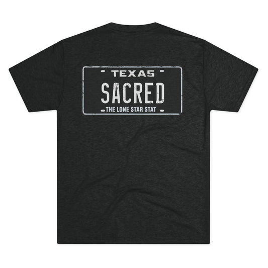Texas Custom Plate Sacred Unisex Crew Tee, Casual Everyday Shirt, Graphic Tee for Texas Lovers, Gift for Friends, Texas Pride Apparel