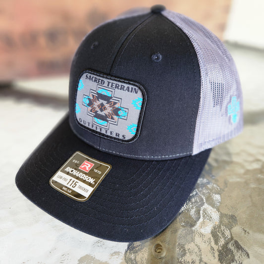 Navajo Stitches 115 Low Pro Trucker Hat - Richardson with Turquoise Logo