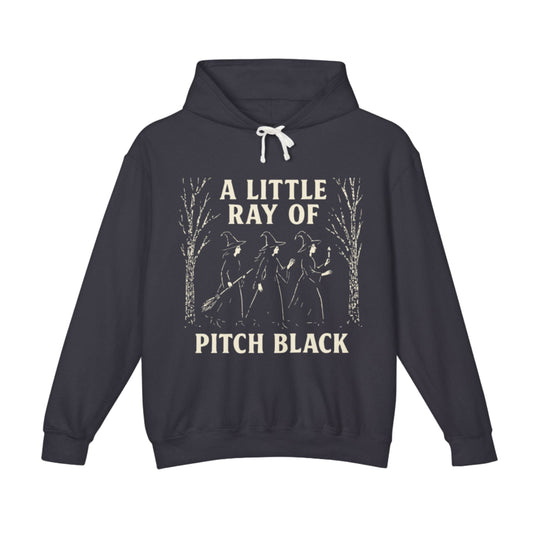 A Little Ray of Pitch Black Hoodie, Unisex Lightweight Hooded Sweatshirt, Cozy Gift, Casual Wear, Fall Fashion, Daily Relaxation