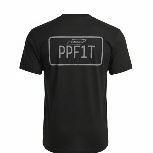 Black t-shirt with 'PPF1T' and 'Tennessee' text on the back against a white background