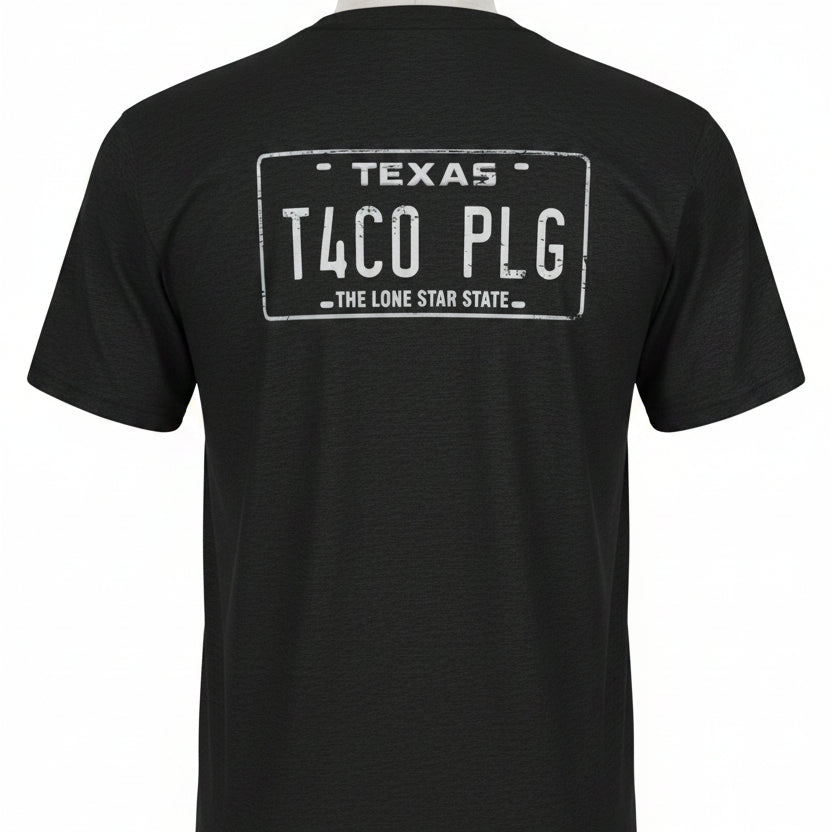 Texas Taco Flag Tee — 'T4CO PLG' License Plate Cactus Graphic