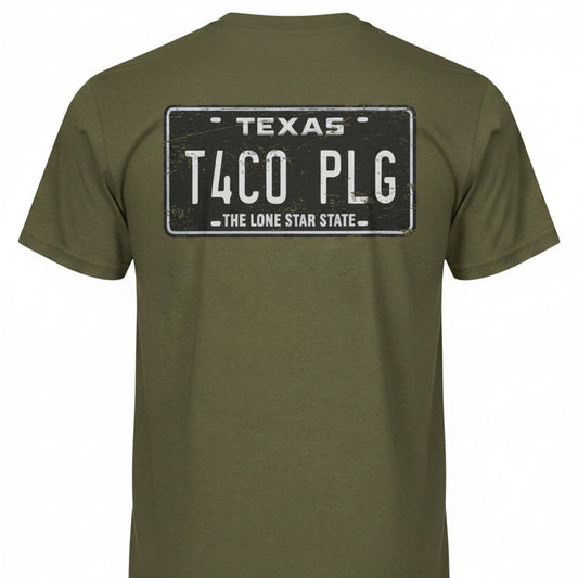 Texas Taco Flag Tee — 'T4CO PLG' License Plate Cactus Graphic