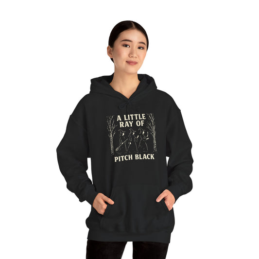 Unisex Heavy Blend Hoodie: A Little Ray of Pitch Black, Cozy Sweatshirt, Fall Fashion, Halloween Outfit, Unisex Gift, Casual Wear