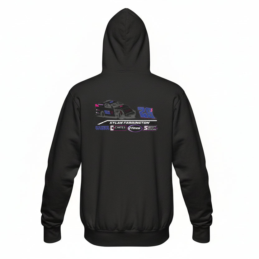 Black hoodie with graphic design on a white background