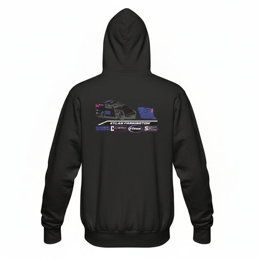 Black hoodie with graphic design on a white background