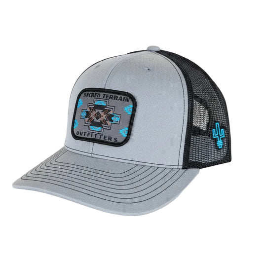 Navajo Stitches 112 Richardson Snapback - Light Grey with Turquoise Saguaro Logo