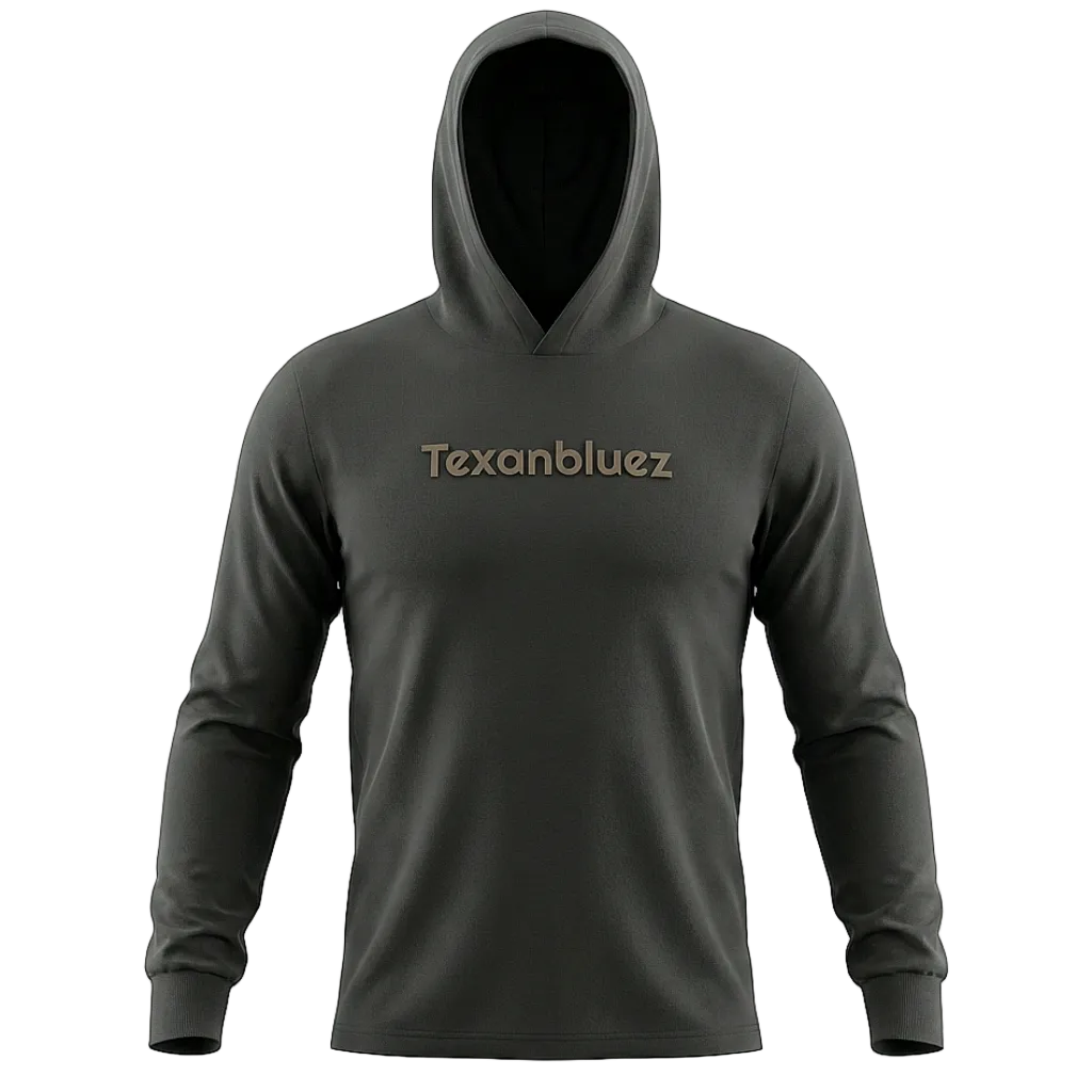 Hoodie Tee — Tribal Buffalo Graphic with "Texanbluez" | Lightweight Long-Sleeve Hooded Shirt