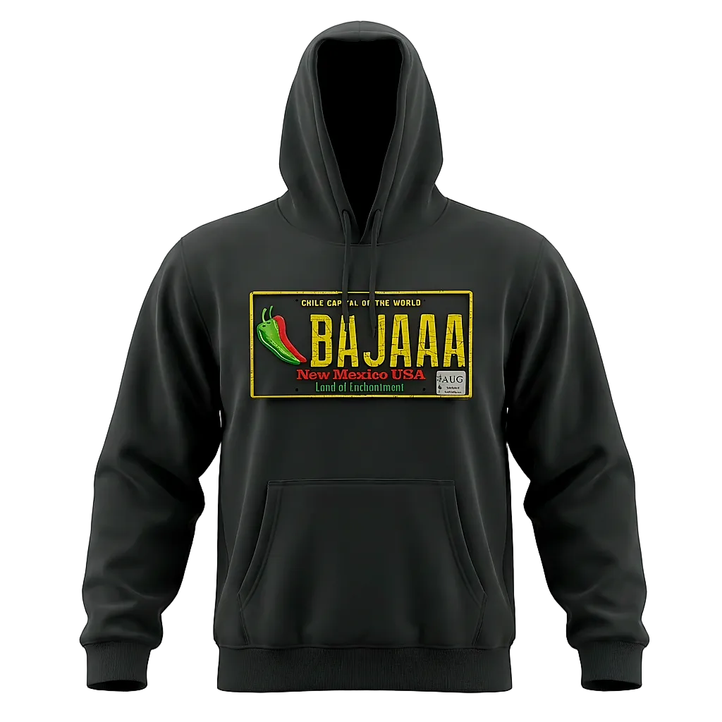 Baja License Plate Hoodie – 'BAJAAA' New Mexico Lic Plate