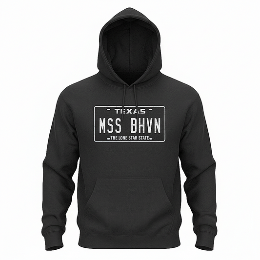 Texas License Plate Hoodie — MSS BHVN Fleece Pullover