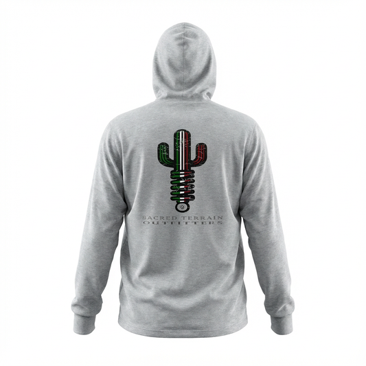 Mexican Saguaro Hoodie Tee — Sacred Terrain Graphic Long-Sleeve Hooded Tee