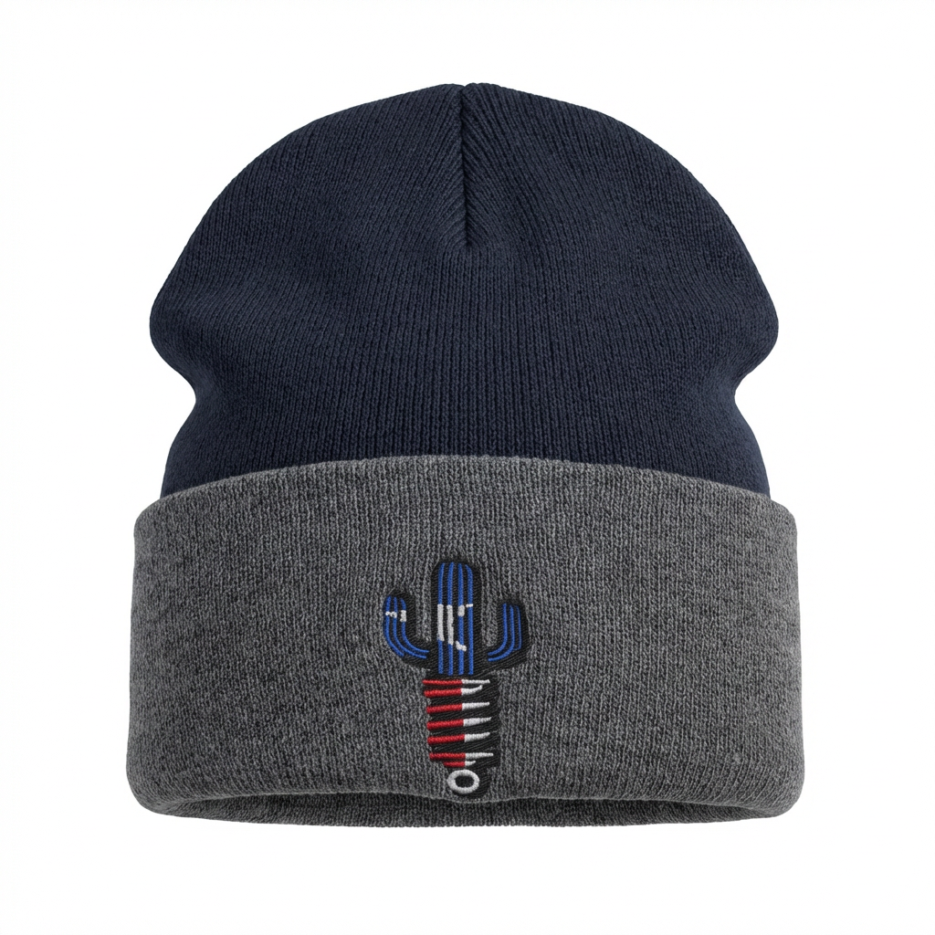 Texas Saguaro Logo Embordered Blue/Grey Beanie