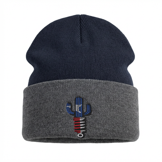Texas Saguaro Logo Embordered Blue/Grey Beanie