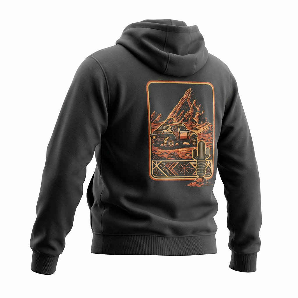 Desert Roadtrip Hoodie — Vintage Off‑Road Truck Graphic Fleece Pullover