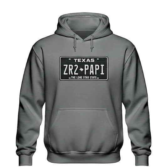 Texas "ZR2 PAPI" License Plate Hoodie — Men's Casual Lone Star Pullover